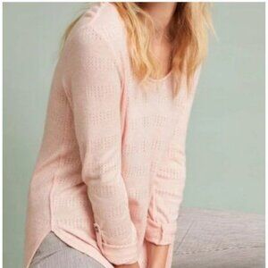 Anthropologie  Akemi + Kin Pink Sylvie Pointelle Knit Long Sleeve Roll Tab Top S